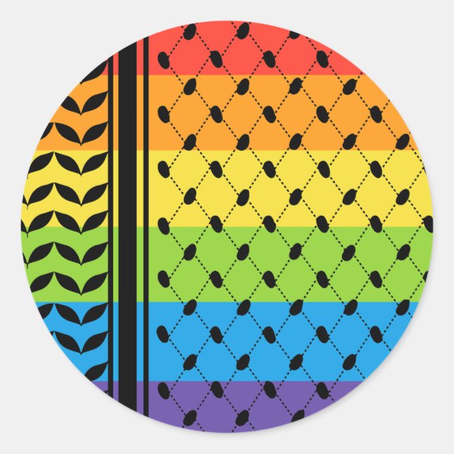 Palestine LGBT Rainbow Keffiyeh Pattern Scarf Runder Aufkleber (Vorderseite)