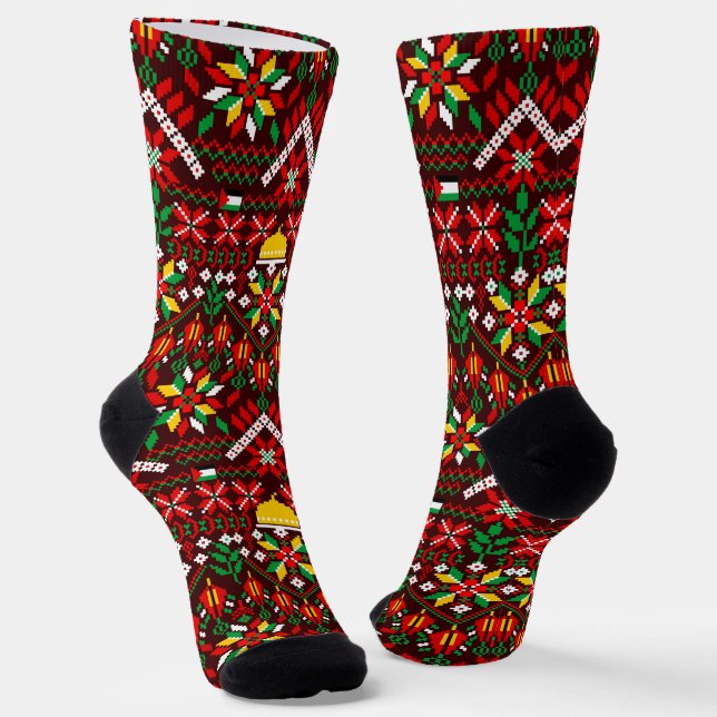 Palestine Tatreez Traditionelle Stickerei Socken (Gewinkelt)