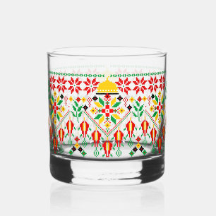 Palestine Tatreez Traditionelle Stickerei Whiskyglas
