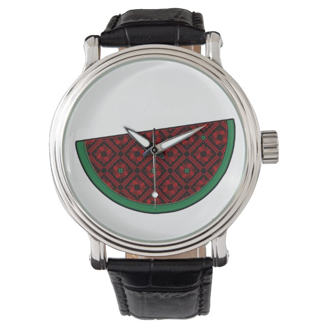 Palestine watermelon Embroidery red tatreez Armbanduhr (Vorderseite)