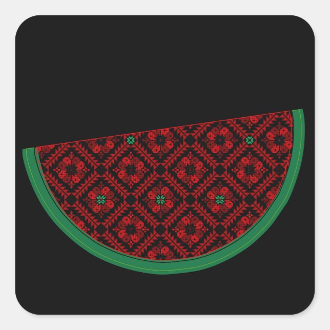 Palestine watermelon Embroidery red tatreez Quadratischer Aufkleber (Vorderseite)