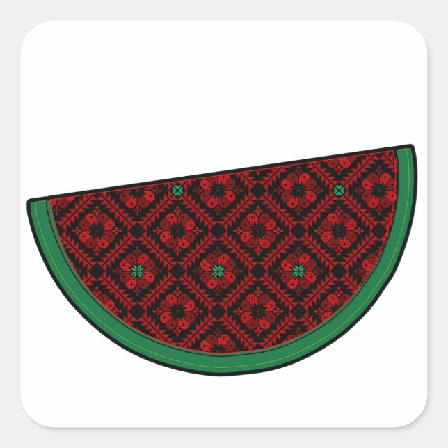 Palestine watermelon Embroidery red tatreez Quadratischer Aufkleber (Vorderseite)