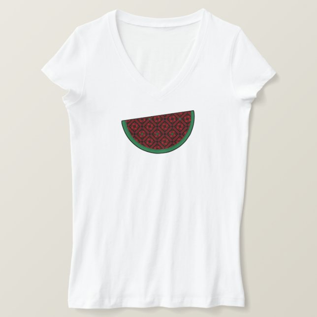 Palestine watermelon Embroidery red tatreez T-Shirt (Design vorne)