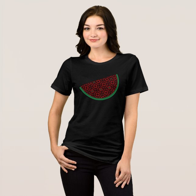 Palestine watermelon Embroidery red tatreez Tri-Blend Shirt (Vorderseite voll)