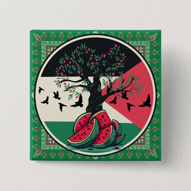 Palestinenkultur | Wassermelone Palestine, Oliven  Button (Vorderseite)