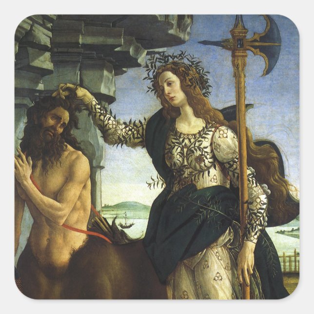 Pallas (Minerva) und Centaur von Sandro Botticelli Quadratischer Aufkleber (Vorderseite)
