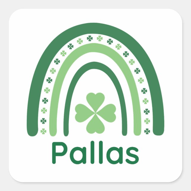 Pallas Name Clover Boho Rainbow Quadratischer Aufkleber (Vorderseite)