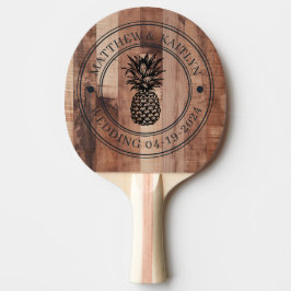 Pallet Wood Board Pineapple Wedding Crest & Names Tischtennis Schläger