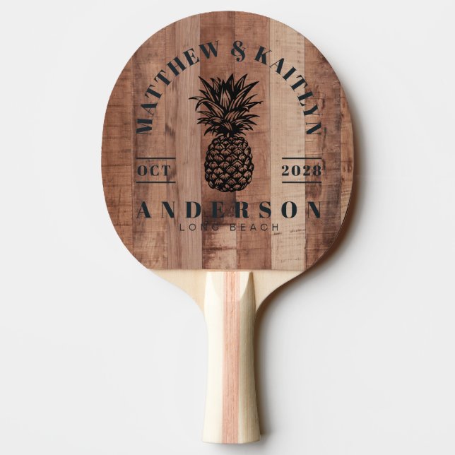 Pallet Wood Board Tropical Pineapple Wedding Crest Tischtennis Schläger (Rückseite)