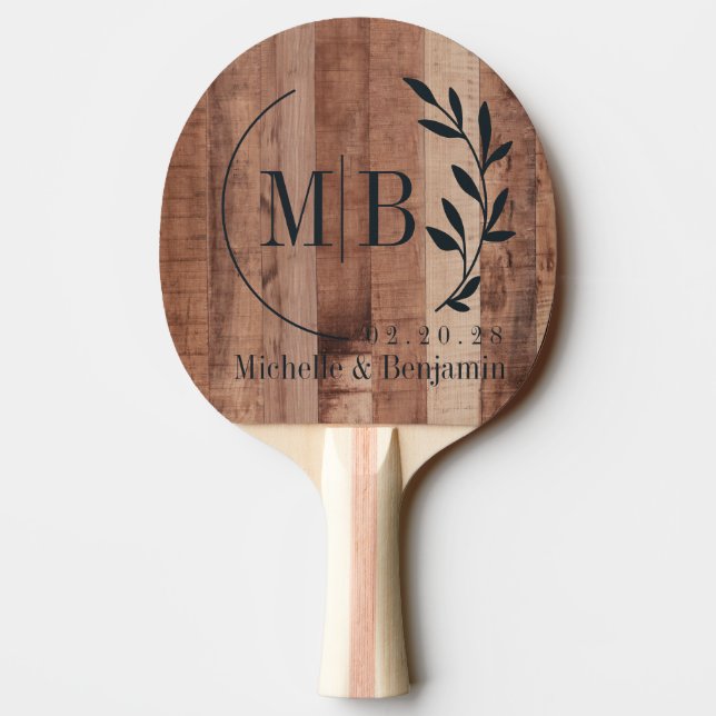 Pallet Wood Boards Leaf Wedding Monogram Tischtennis Schläger (Rückseite)
