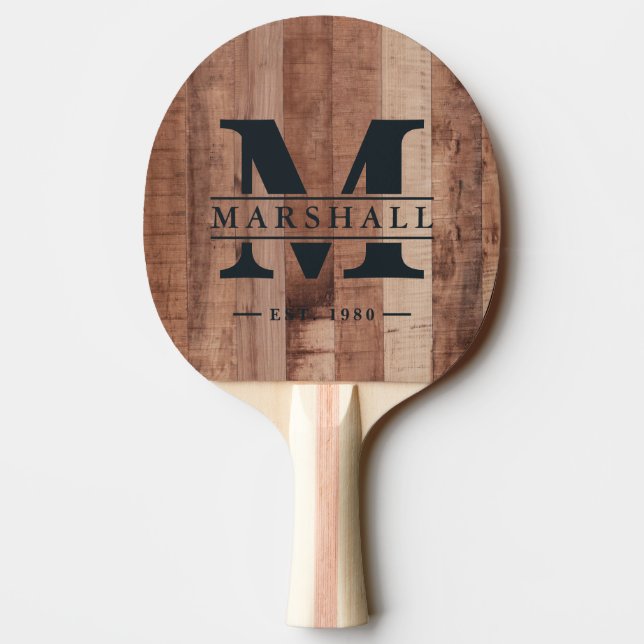 Pallet Wood Boards  Monogram & Name Overlay Tischtennis Schläger (Rückseite)
