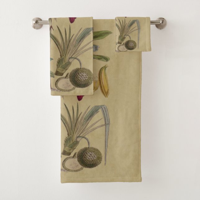 Palm Antique Tropical Frucht Botanische Kunst Badhandtuch Set (Insitu)