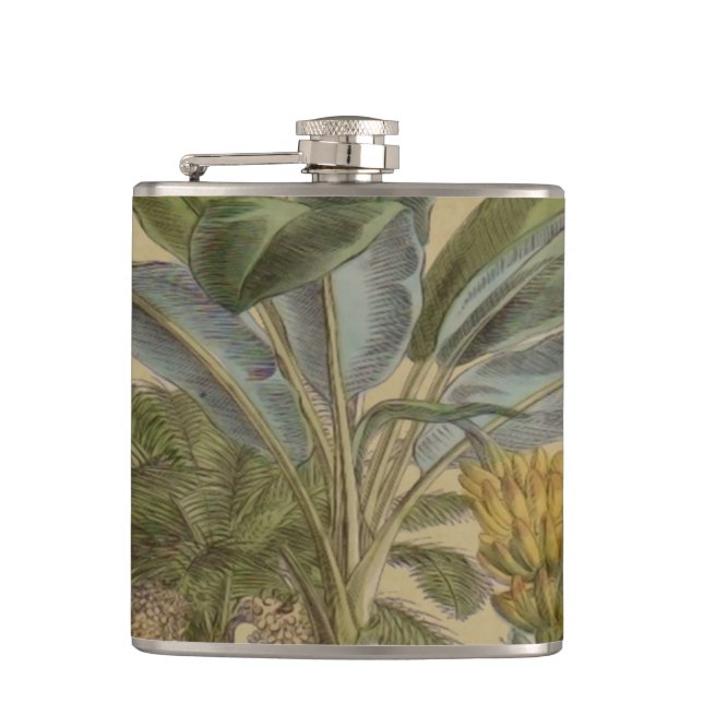 Palm Antique Tropical Frucht Botanische Kunst Flachmann (Vorderseite)