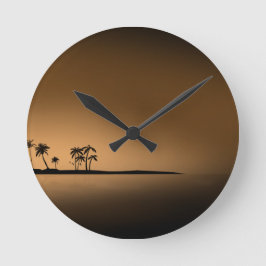 Palm-Baum-Insel-Sonnenuntergang1432 GOLDEN PALM IS Runde Wanduhr