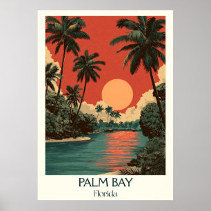 Palm Bay Florida Vintager Fluss Sunset Travel Art  Poster