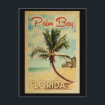 Palm Bay Palm Tree Vintage Travel Postkarte<br><div class="desc">Ein einzigartiges Retro Mitte des Jahrhunderts moderne Palm Bay Florida Kunstdrucke im Vintage Reiseplakatstil. Es verfügt über eine geschwungene Palme am Sandstrand mit Ozean unter einem blauen bewölkten Himmel.</div>