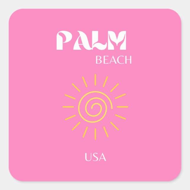 Palm Beach, Art der Reise, Preppy, Pink Quadratischer Aufkleber (Vorderseite)