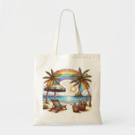 Palm Beach Baum mit Regenbogen und Sonnenschein Tragetasche