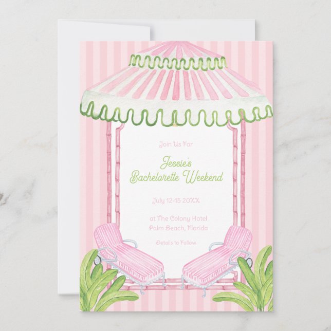 Palm Beach Cabana Bachelorette Weekend Einladung (Vorderseite)