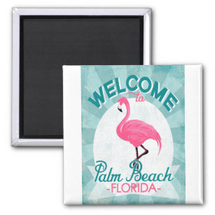 Palm Beach Florida Pink Flamingo - Vintag Retro T Magnet