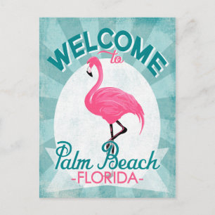 Palm Beach Florida Pink Flamingo - Vintag Retro T Postkarte