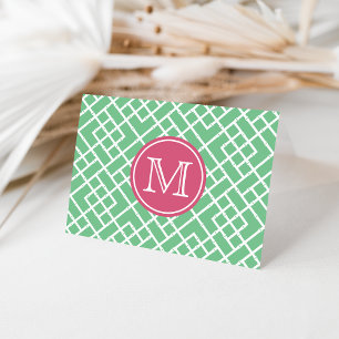 Palm Beach Green & Pink Geometric Bamboo Monogram