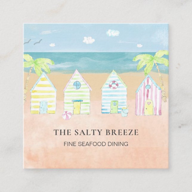 *~* Palm Beach Hut Sea Sand Bucket Essen Tropisch Quadratische Visitenkarte (Vorderseite)