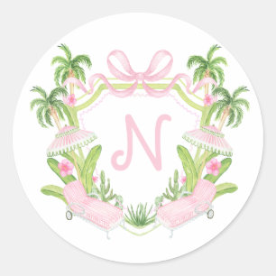 Palm Beach Monogramm-Wappen  Runder Aufkleber