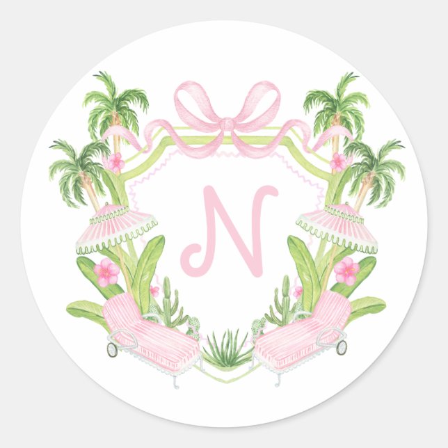 Palm Beach Monogramm-Wappen  Runder Aufkleber (Vorderseite)