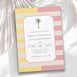 Palm Beach Pastel Stripe Tropical 30th Birthday Einladung