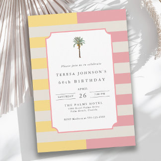 Palm Beach Pastel Stripe Tropical 60th Birthday Einladung