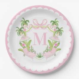 Palm Beach Pink Loungers Monogram Crest Pappteller