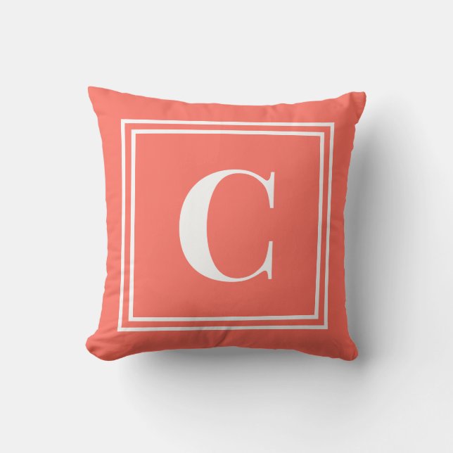 Palm Beach Preppy Coral Monogram Throw Pillow Kissen (Vorderseite)