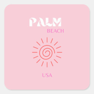 Palm Beach, Preppy, Preppy Room, rosa Quadratischer Aufkleber
