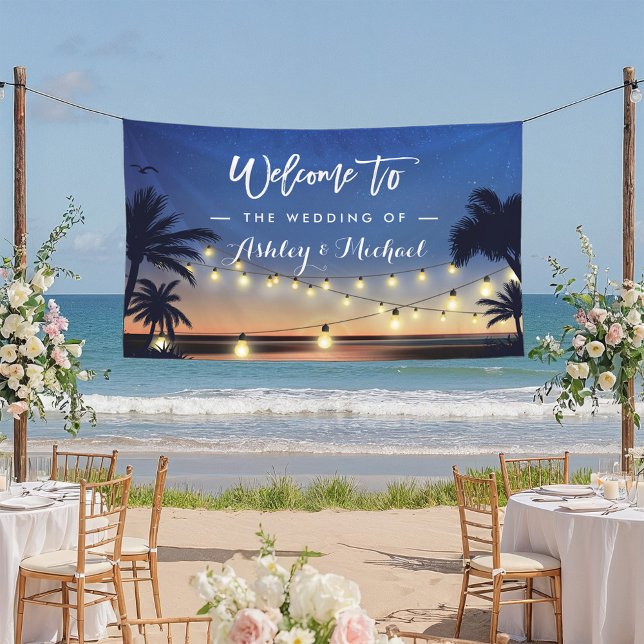 Palm Beach String Lights Sommerhochzeit Party Banner (Von Creator hochgeladen)