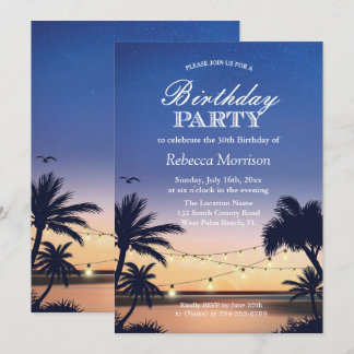 Palm Beach Sunset String Lights Geburtstagsparty Einladung
