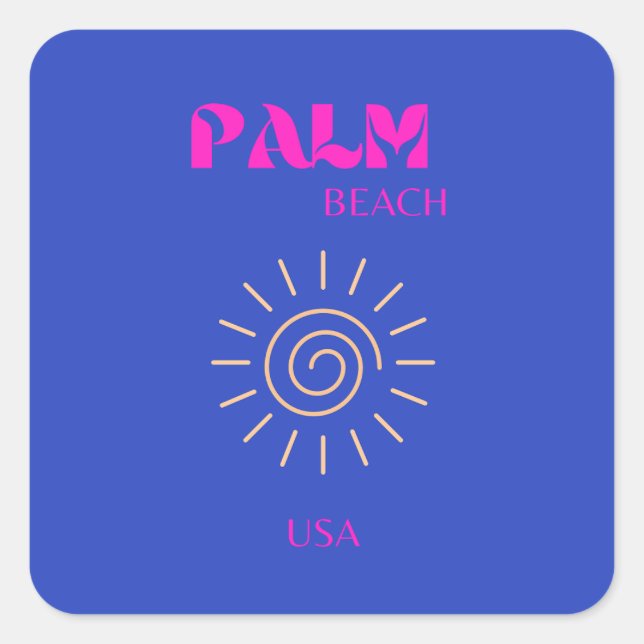 Palm Beach, Travel Art, Florida, Blue Quadratischer Aufkleber (Vorderseite)