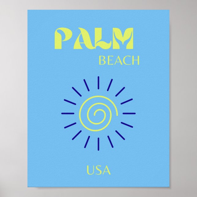Palm Beach, Travel Art, Florida, Preppy, Blue Poster (Vorne)