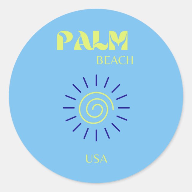 Palm Beach, Travel Art, Florida, Preppy, Blue Runder Aufkleber (Vorderseite)