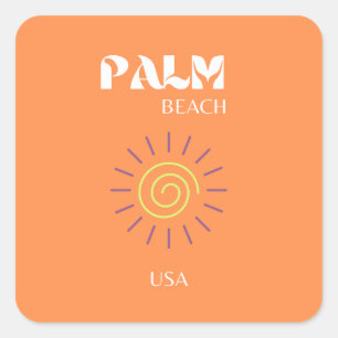 Palm Beach, Travel Art, Preppy, Orange Quadratischer Aufkleber