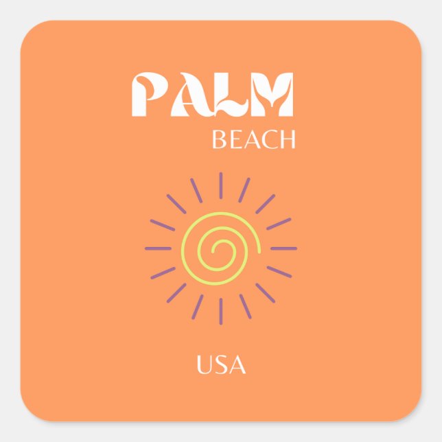 Palm Beach, Travel Art, Preppy, Orange Quadratischer Aufkleber (Vorderseite)