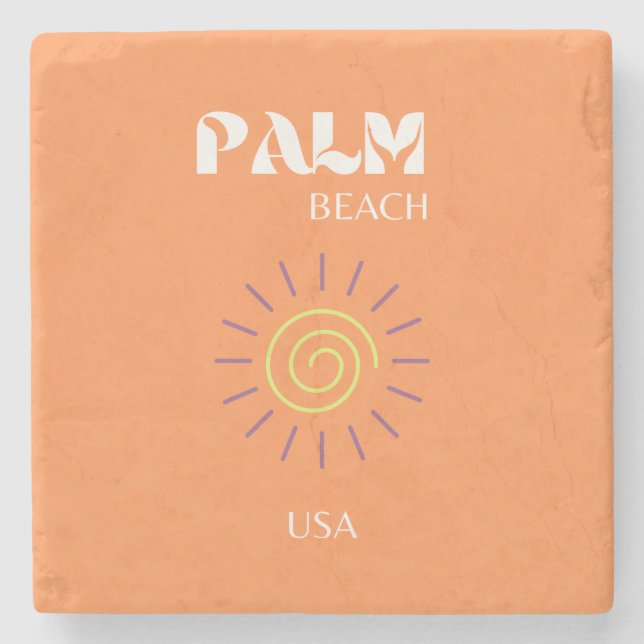 Palm Beach, Travel Art, Preppy, Orange Steinuntersetzer (Vorderseite)