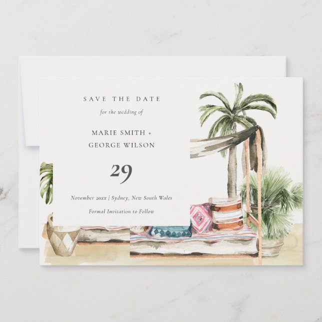 Palm Beach Tropical Cabana Save the Date Card Dankeskarte (Vorderseite)