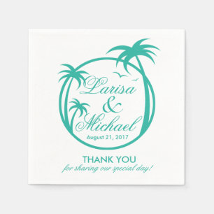 Palm Beach Tropical Logo   Aqua-Weiß Serviette