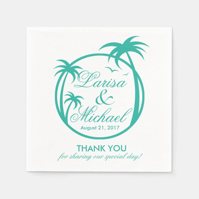 Palm Beach Tropical Logo | Aqua-Weiß Serviette (Vorderseite)