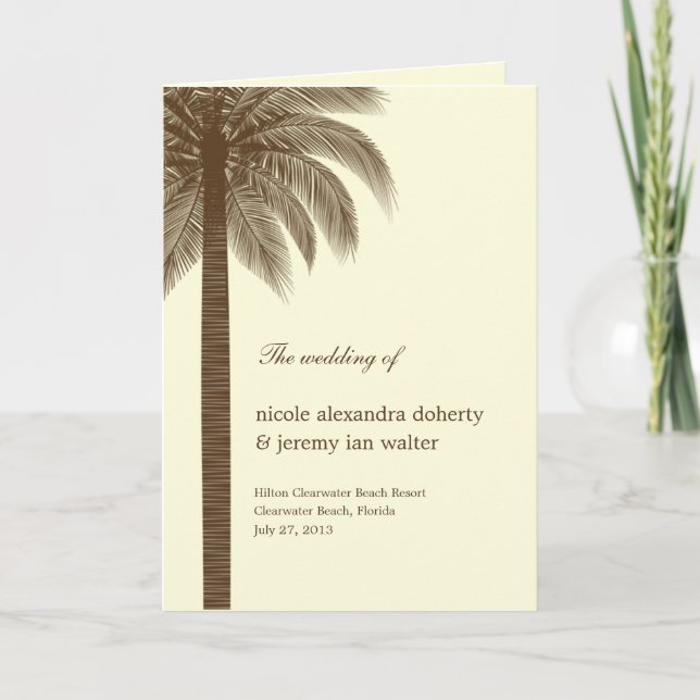 Palm Beach Wedding Program Card - Brown Programm (Vorderseite)