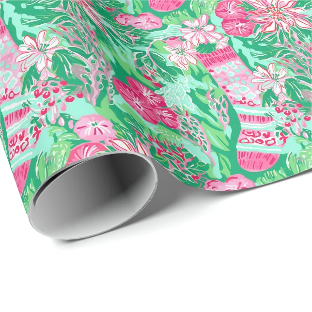 Palm Beach Weihnachten Farbe Rosa Strümpfe Geschenkpapier (Rolleneckpunkt)