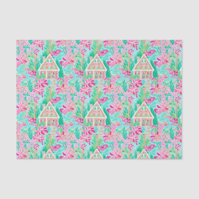 Palm Beach Weihnachten Wasserfarbe Lebkuchen Haus Seidenpapier (Vorderseite)