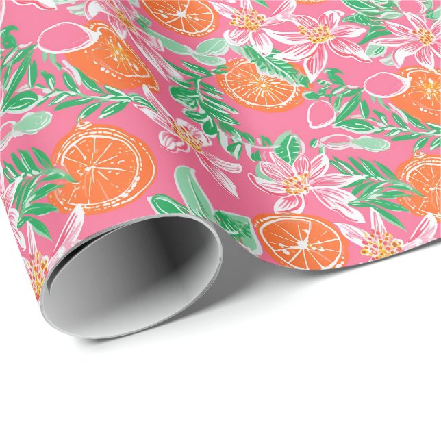 Palm Beach Weihnachten Wasserfarbe Orange Ornament Geschenkpapier (Rolleneckpunkt)