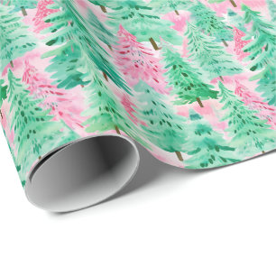 Palm Beach Weihnachten Wasserfarbe Rosa & Grüne Bä Geschenkpapier